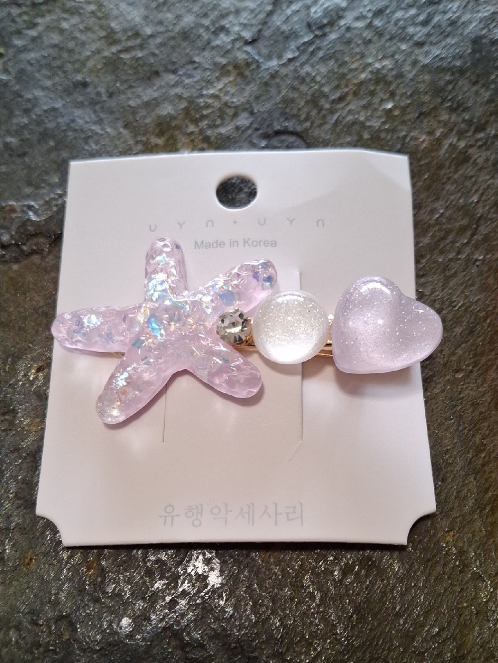 Pink Iridescent Starfish & Heart Hair Clip
